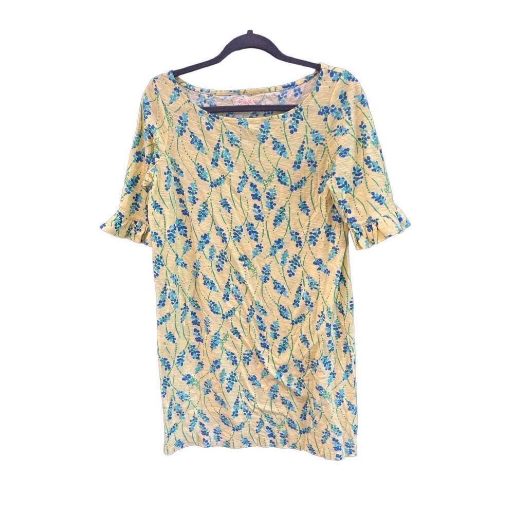 Lilly Pulitzer Womens Yellow Blue Floral Flutter Sleeve Blouse Size Medium